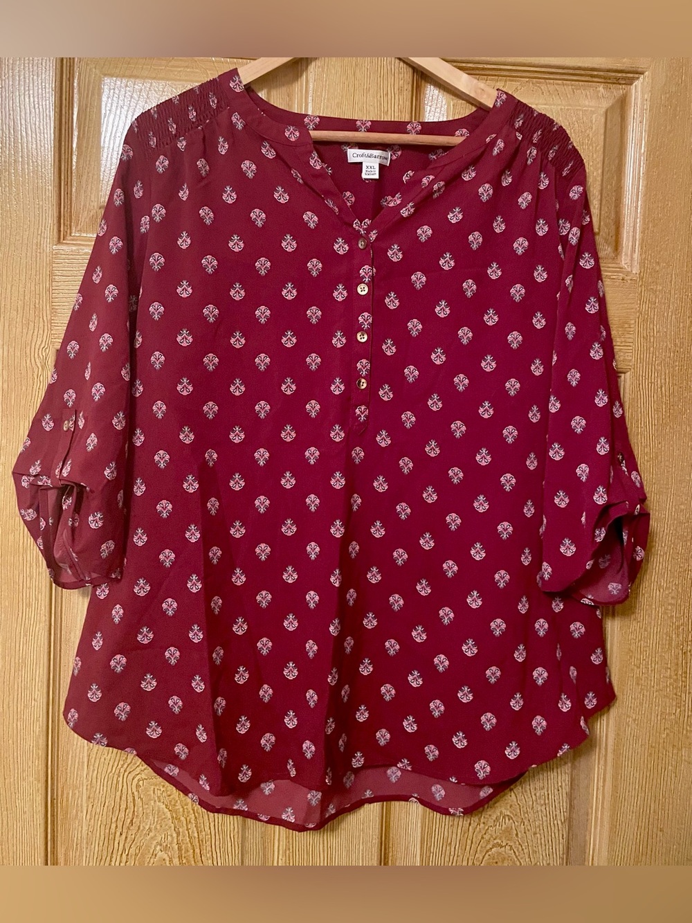 Croft & Barrow Women's Burgundy Printed Blouse XXL